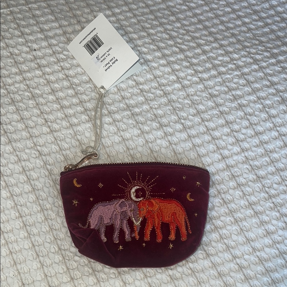 Embroidered Velvet Pouch with Elephants